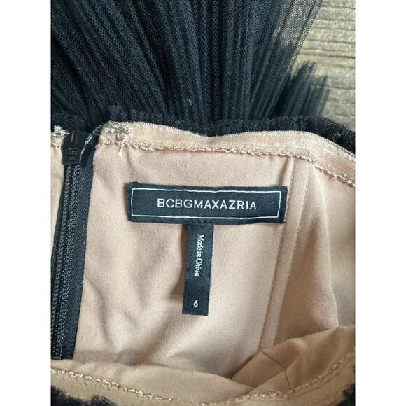 BCBGMAXAZRIA Sequin Lace & Pleated Iba Tulle Black Womens Size 6 - Picture 12 of 15